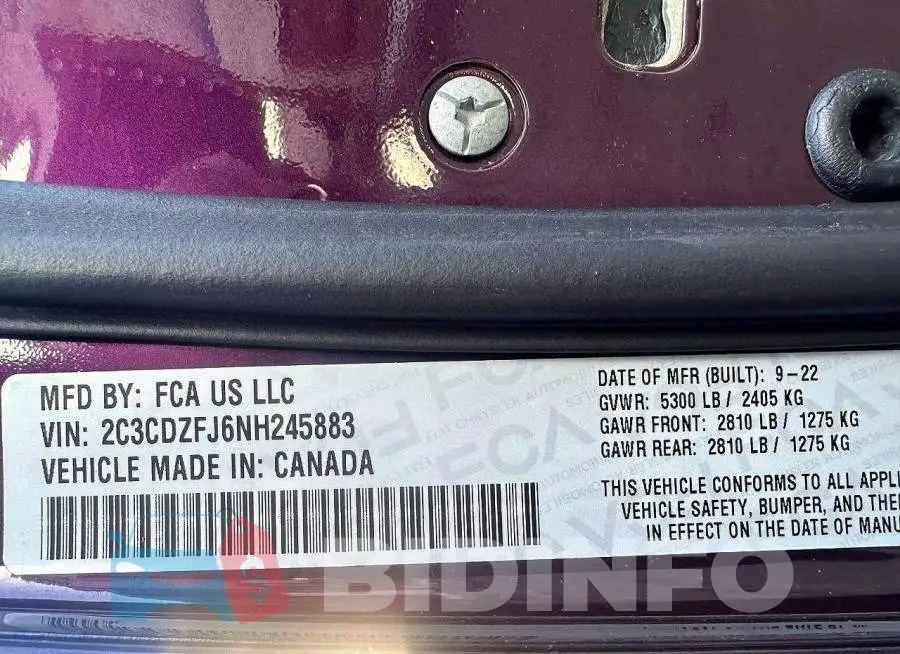 2C3CDZFJ6NH245883 Photo# 10