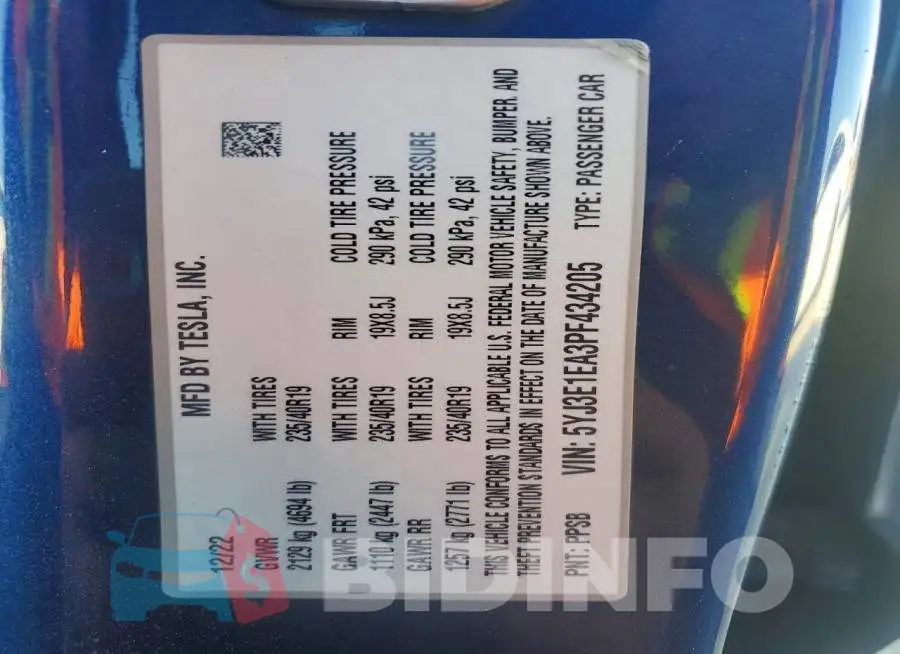 5YJ3E1EA3PF434205 Photo# 12