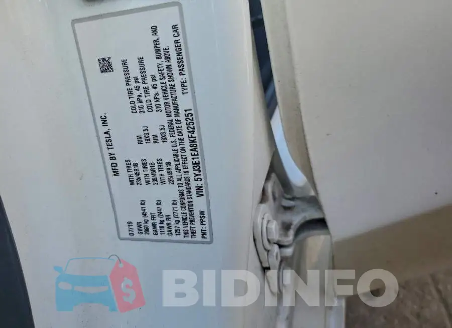 5YJ3E1EA8KF425251 Photo# 12