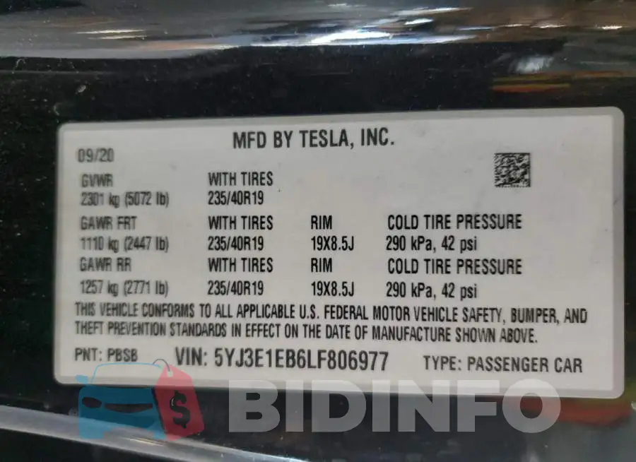 5YJ3E1EB6LF806977 Photo# 13