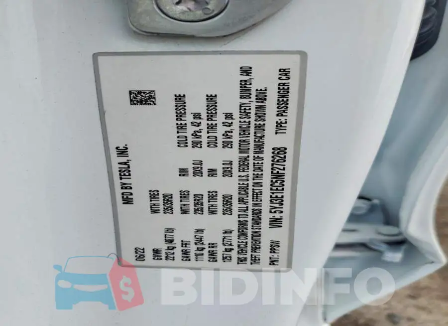 5YJ3E1EC5NF276268 Photo# 12