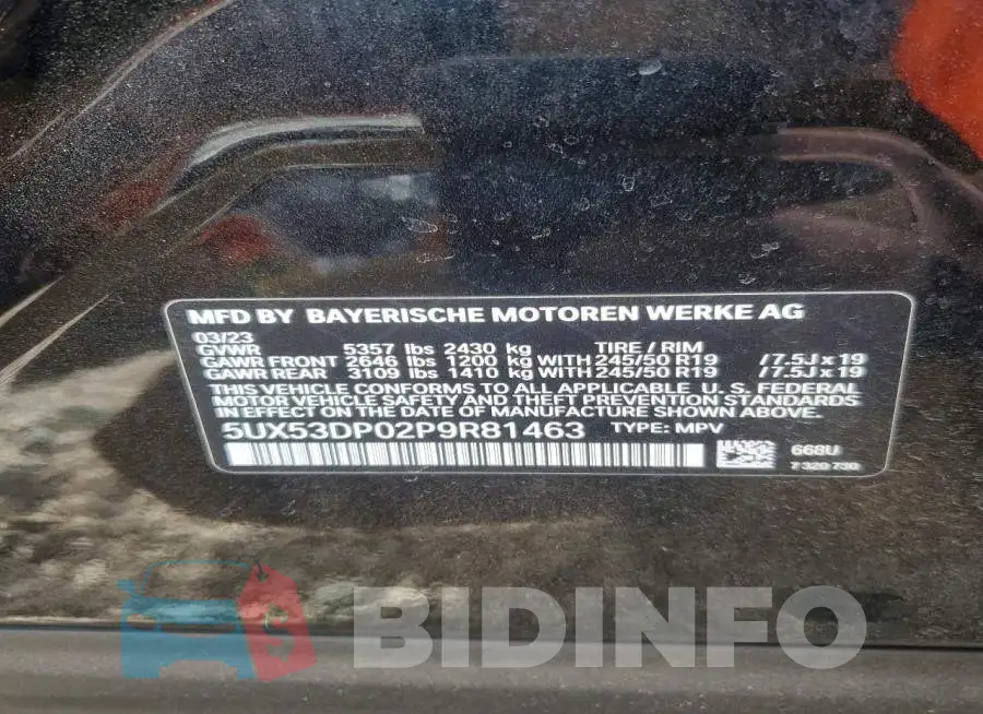 5UX53DP02P9R81463 Photo# 14