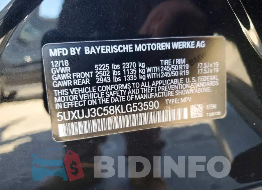 5UXUJ3C58KLG53590 Photo# 13