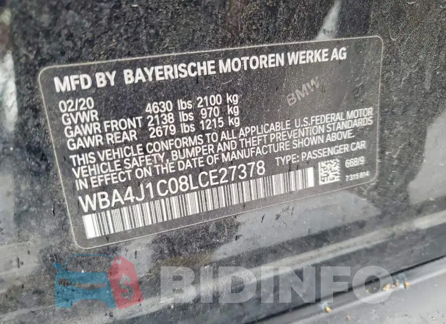 WBA4J1C08LCE27378 Photo# 12