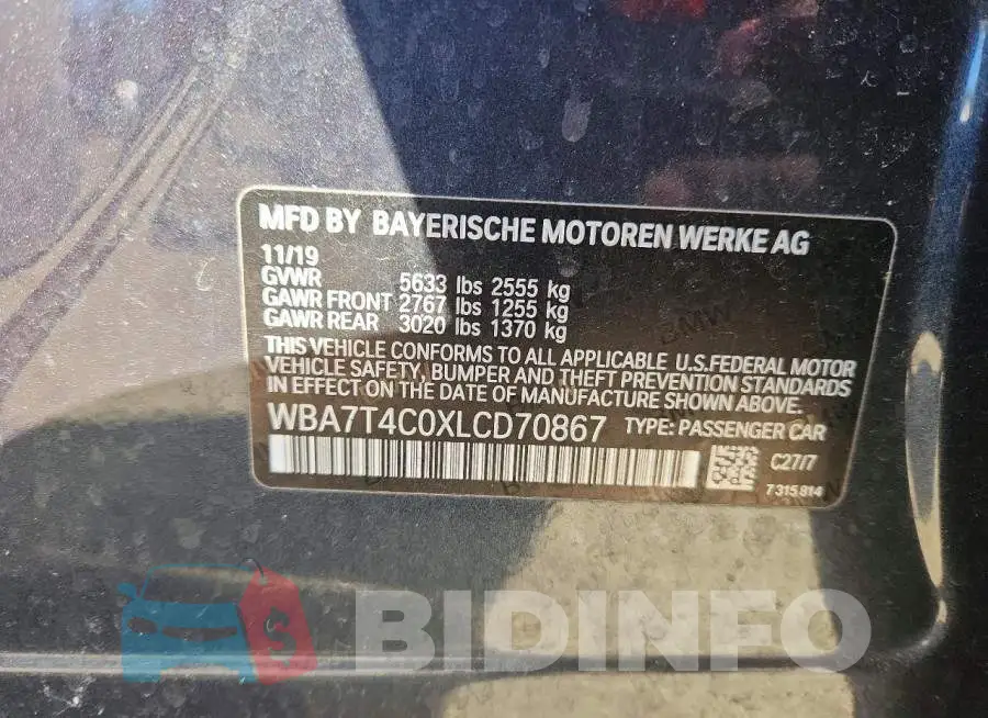 WBA7T4C0XLCD70867 Photo# 12