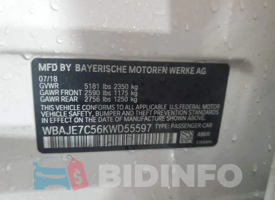 WBAJE7C56KWD55597 Photo# 13