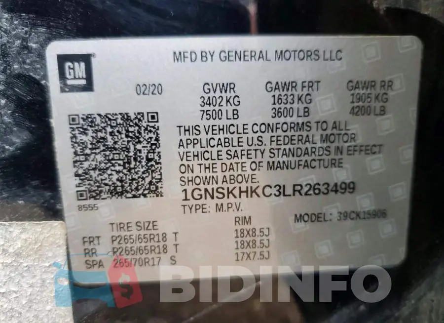 1GNSKHKC3LR263499 Photo# 13