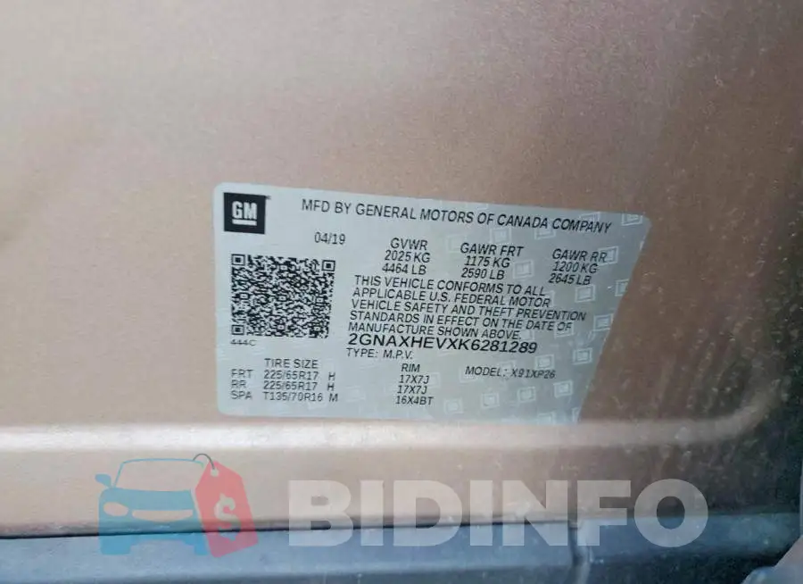 2GNAXHEVXK6281289 Photo# 13