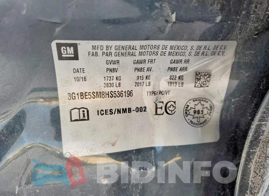 3G1BE5SM8HS536196 Photo# 12