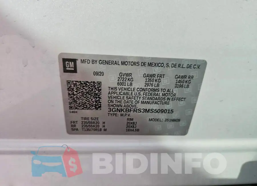 3GNKBFRS3MS509015 Photo# 13