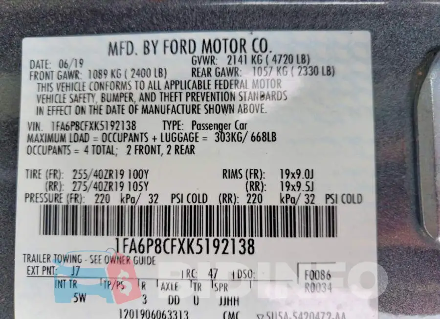 1FA6P8CFXK5192138 Photo# 12