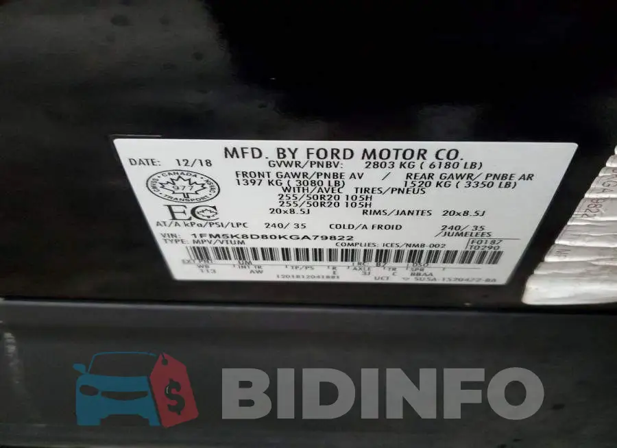 1FM5K8D80KGA79822 Photo# 13