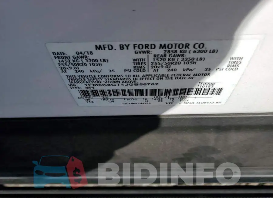 1FM5K8GT1JGB56762 Photo# 14