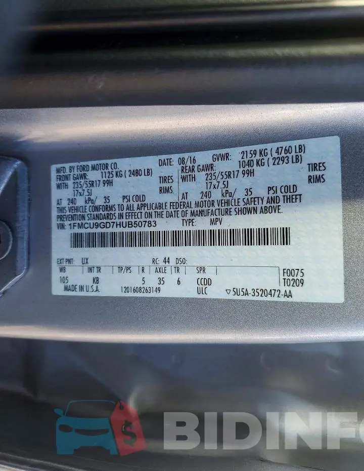 1FMCU9GD7HUB50783 Photo# 13