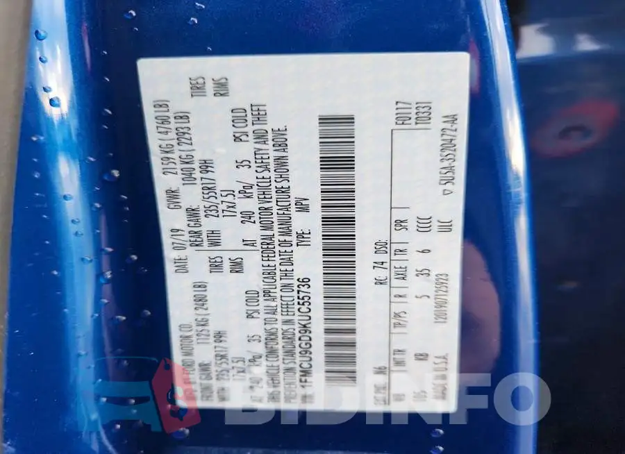 1FMCU9GD9KUC55736 Photo# 12