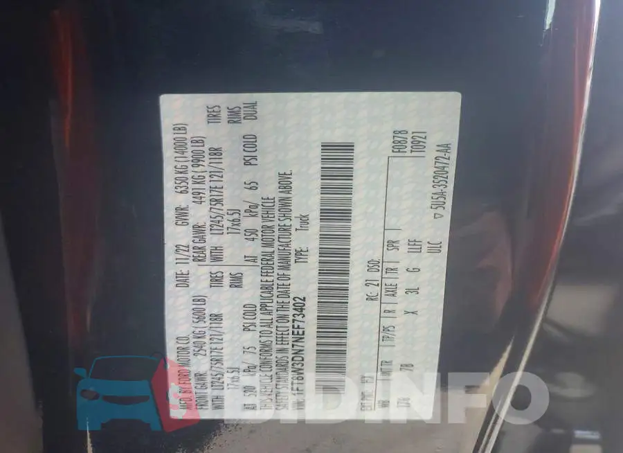 1FT8W3DN7NEF73402 Photo# 12
