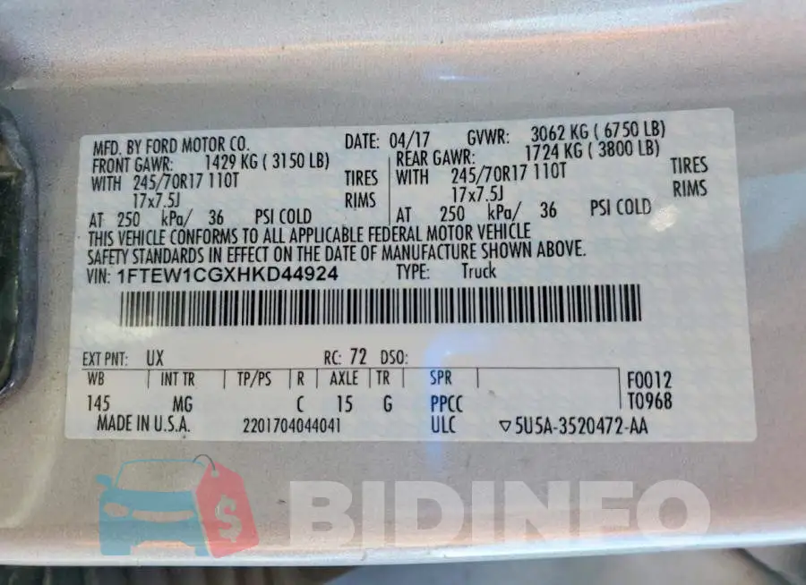 1FTEW1CGXHKD44924 Photo# 13