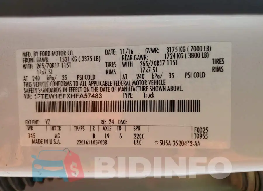 1FTEW1EFXHFA57483 Photo# 12