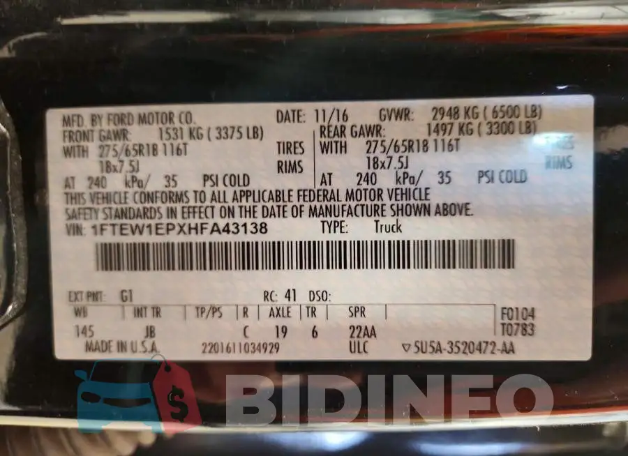 1FTEW1EPXHFA43138 Photo# 13