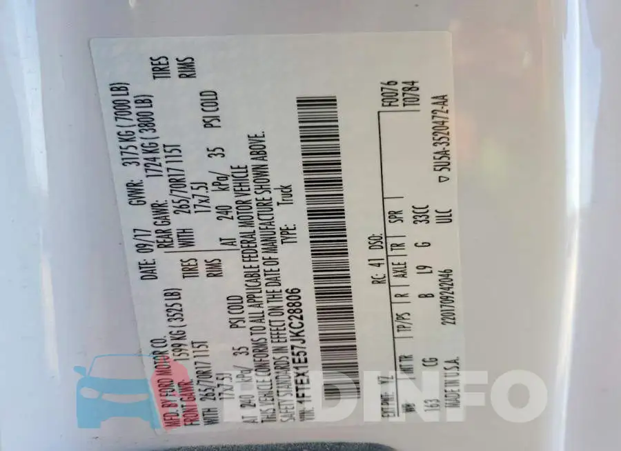 1FTEX1E57JKC28806 Photo# 12