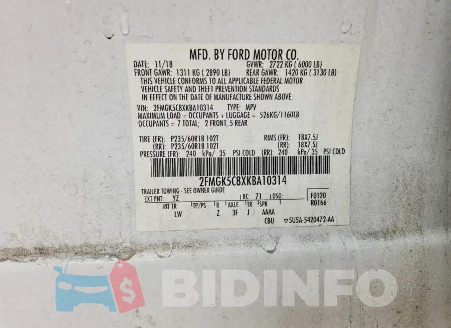 2FMGK5C8XKBA10314 Photo# 13