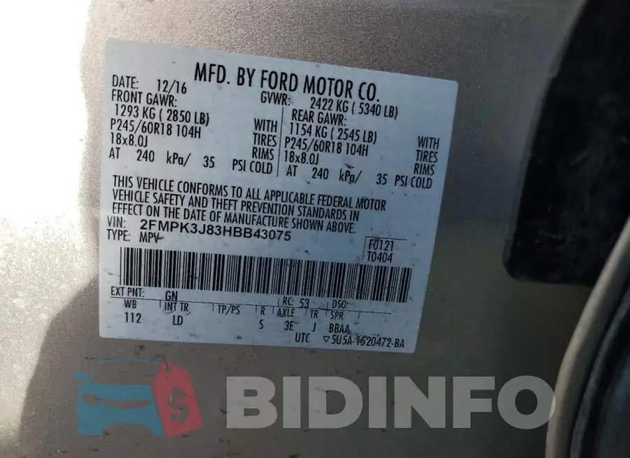 2FMPK3J83HBB43075 Photo# 13