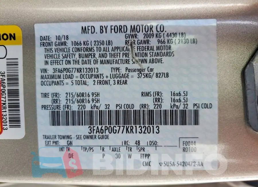 3FA6P0G77KR132013 Photo# 12