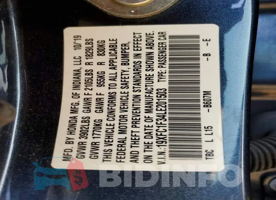 19XFC1F34LE201503 Photo# 12