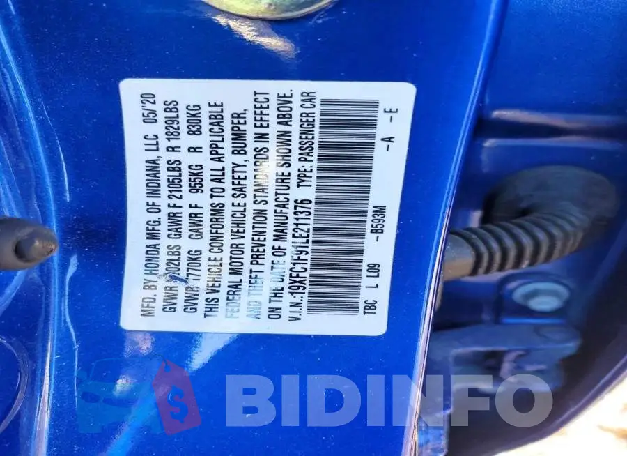 19XFC1F91LE211376 Photo# 13