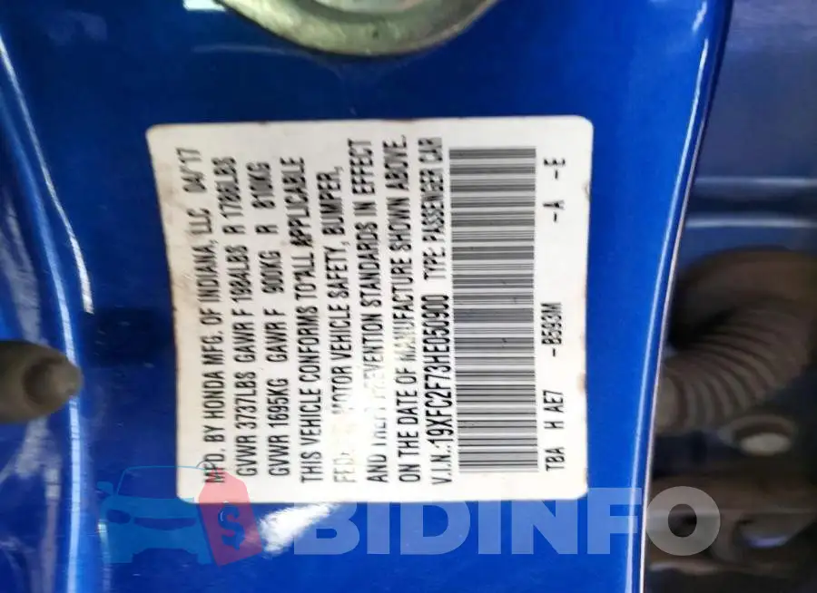 19XFC2F73HE050900 Photo# 12