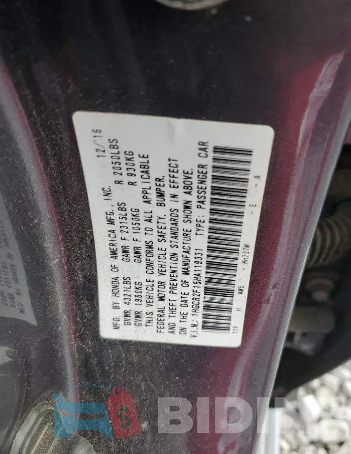 1HGCR2F15HA119331 Photo# 12