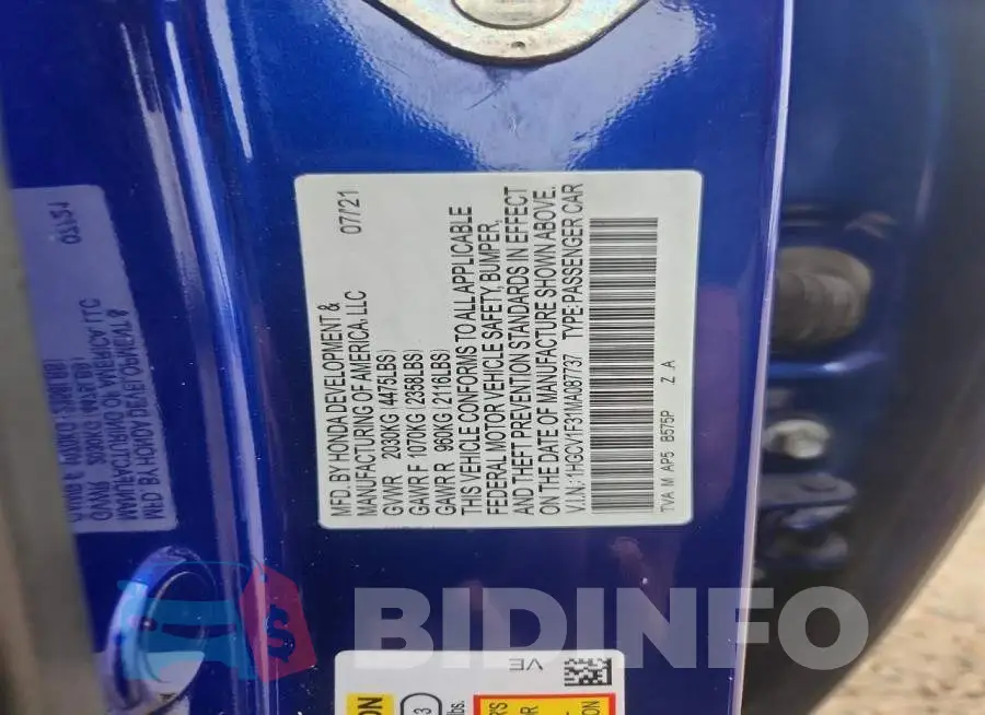 1HGCV1F31MA087737 Photo# 12