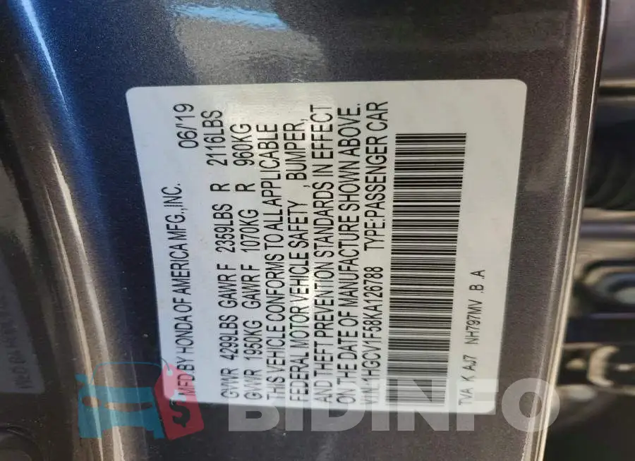 1HGCV1F58KA126788 Photo# 12