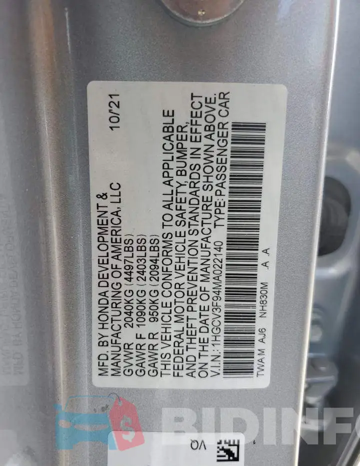 1HGCV3F94MA022140 Photo# 12