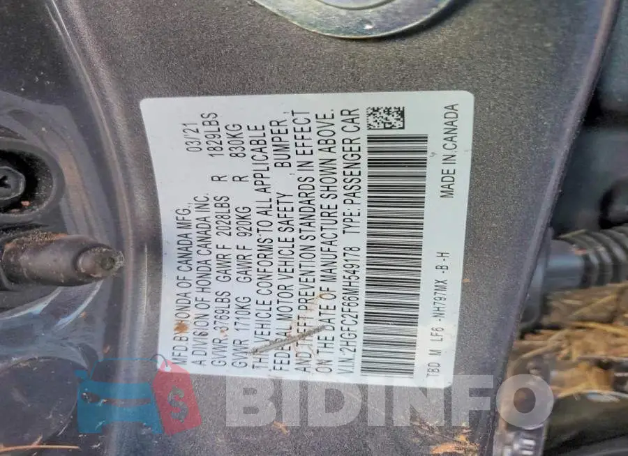 2HGFC2F66MH549178 Photo# 12