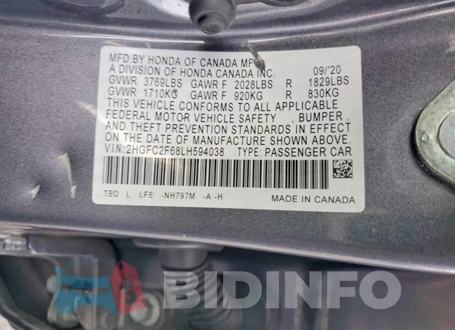 2HGFC2F68LH594038 Photo# 12