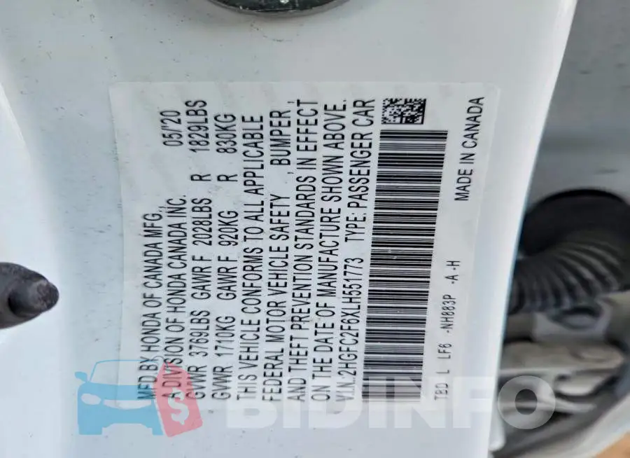 2HGFC2F6XLH551773 Photo# 12
