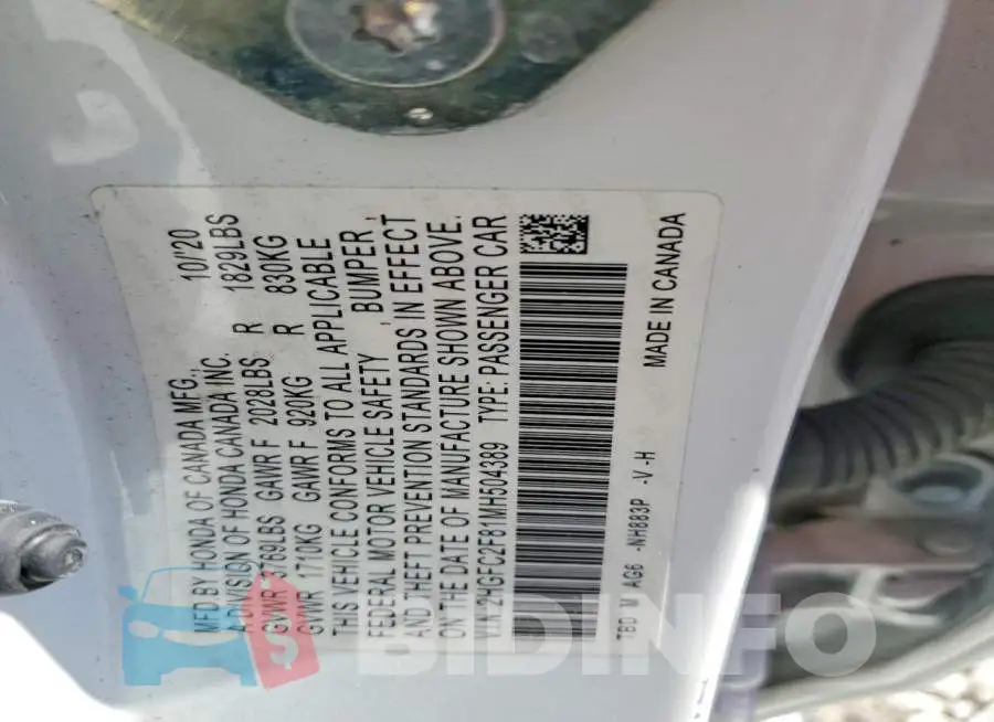 2HGFC2F81MH504389 Photo# 12