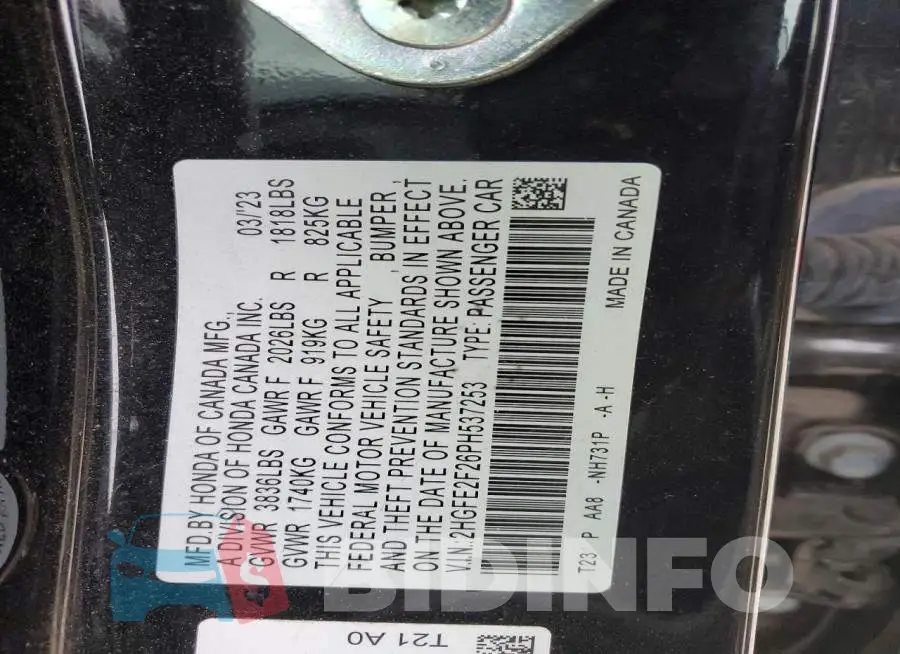2HGFE2F26PH537253 Photo# 12