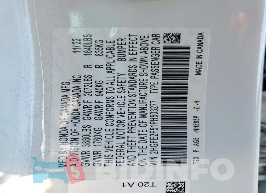 2HGFE2F51PH503277 Photo# 12