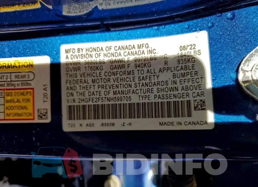 2HGFE2F57NH599705 Photo# 12