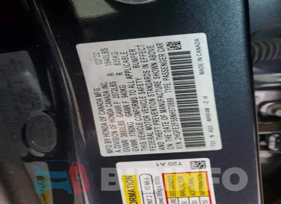 2HGFE2F58NH570889 Photo# 12