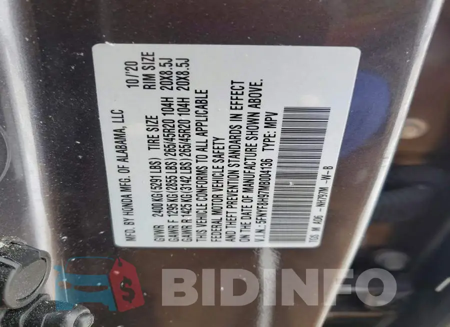 5FNYF8H97MB004136 Photo# 13