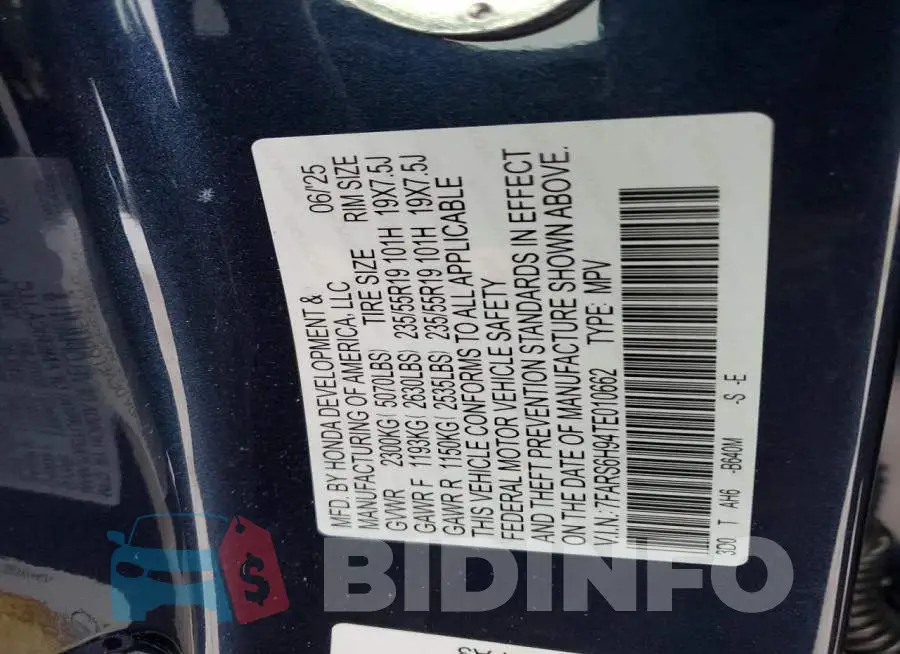 7FARS6H94TE010662 Photo# 13