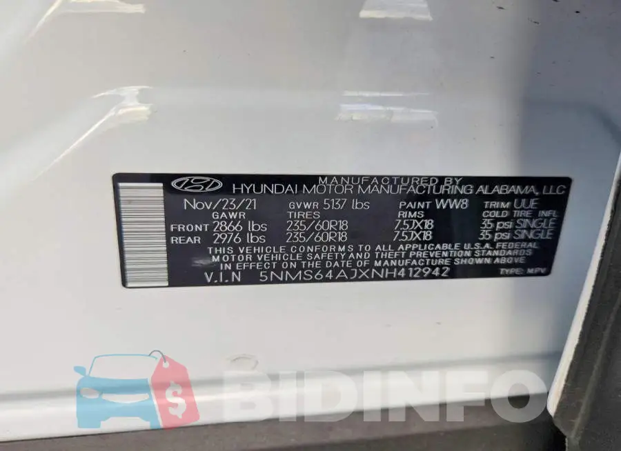 5NMS64AJXNH412942 Photo# 13