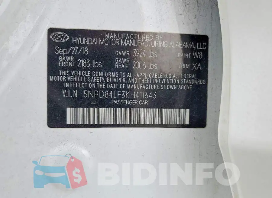 5NPD84LF3KH411643 Photo# 13