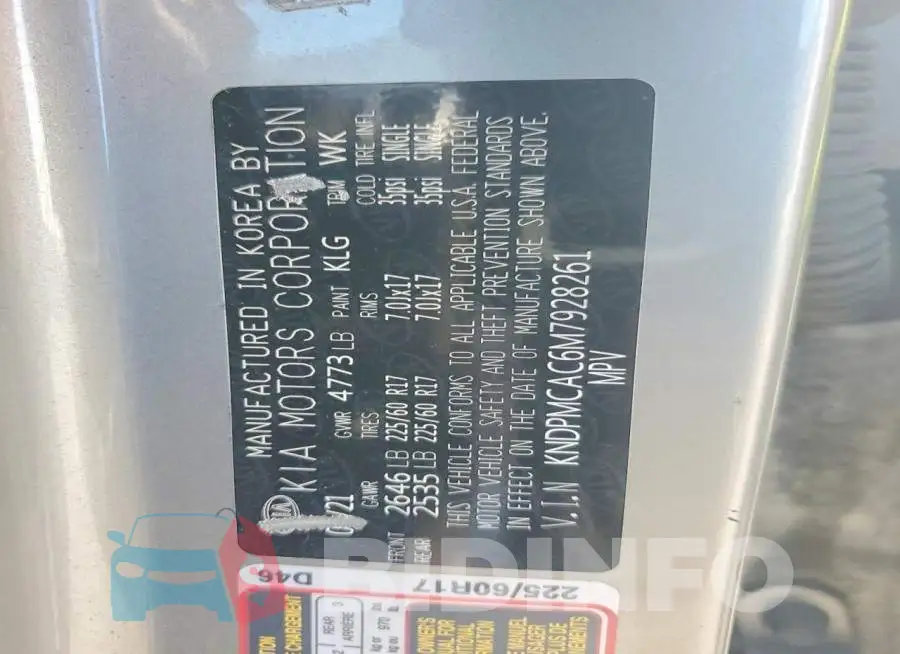 KNDPMCAC6M7928261 Photo# 13