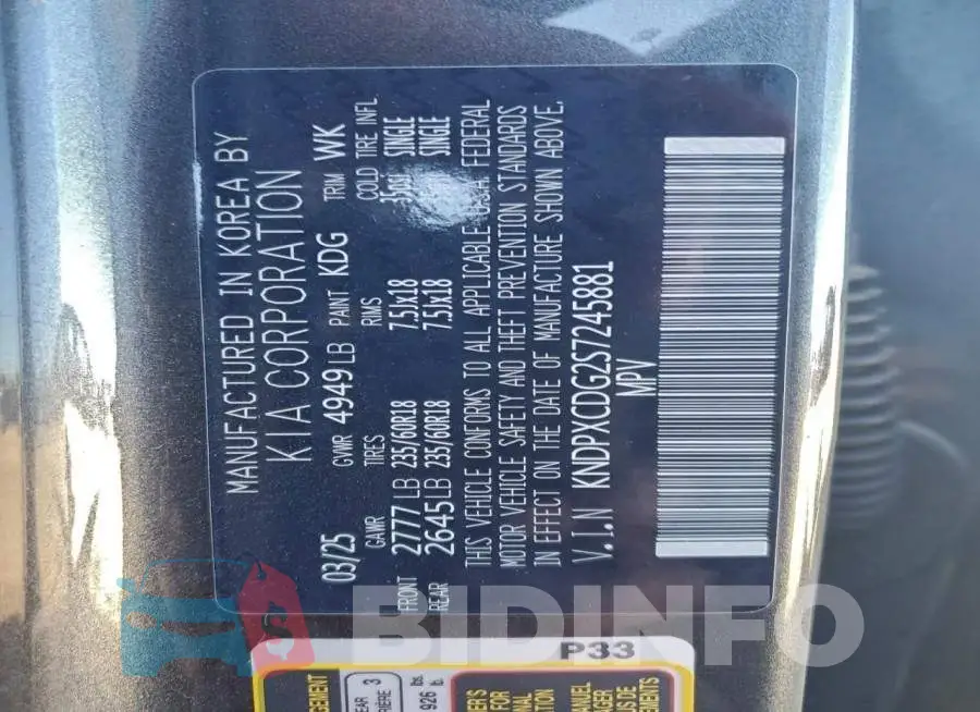 KNDPXCDG2S7245881 Photo# 13