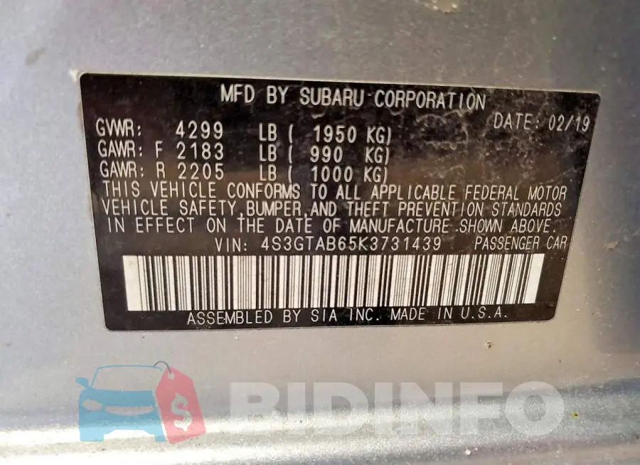 4S3GTAB65K3731439 Photo# 12