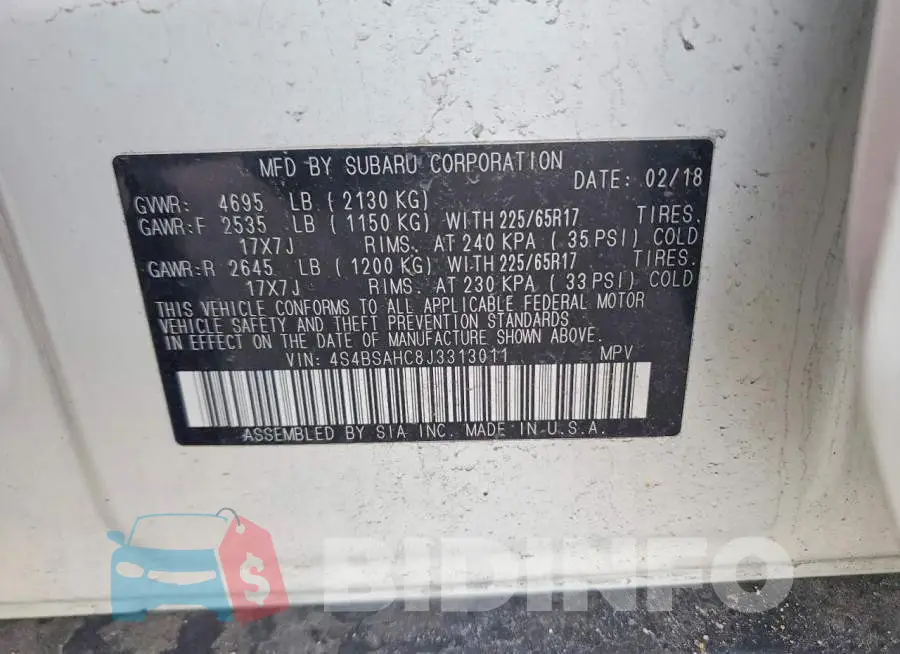 4S4BSAHC8J3313011 Photo# 13
